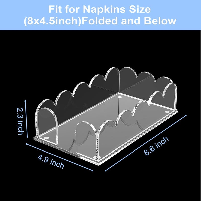 YAGELI Clear Acrylic Napkin Holder – Elegant Scalloped Tray for Bathroom, Kitchen, Dining Room – Flat Guest Towel & Disposable Paper Holder for Weddings, Hotels, and Home Decor（8.6x4.9x2.3in) - Image 3